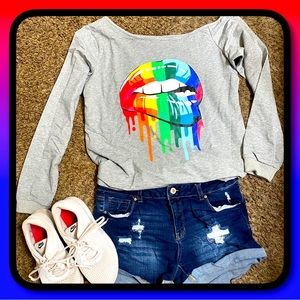 NWOT Size Small Rainbow Lips Sweatshirt